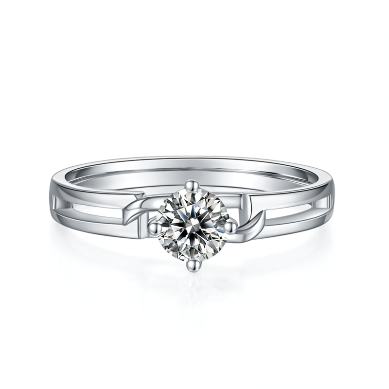 扭臂蝴蝶结S925银镀白金MoissaniteWomen's Ring50分D级